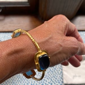 Julie Vos Bangle with 3 medium blue chalcedony stones NWT.